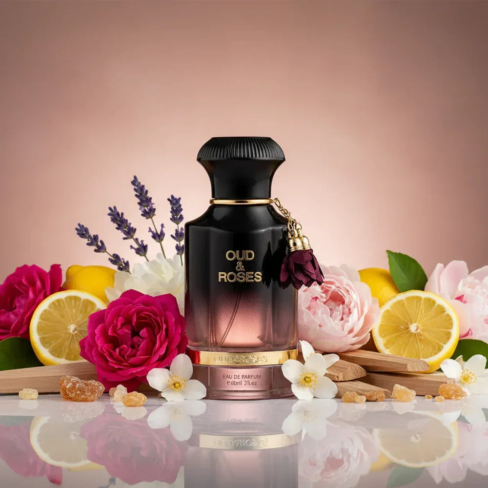 Oud and Roses 60ml by Ahmed Al Maghribi fragrance bottle floral woody scent